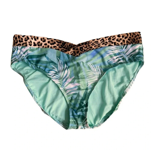 DECREE Swim Bikini Bottom Size 1X Palm Blue Green Animal Print mid-rise cheeky - Picture 1 of 9
